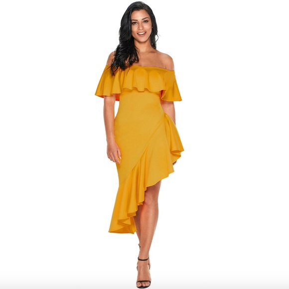 NWT Off The Shoulder Asymmetrical Ruffle Dress - Picture 2 of 5